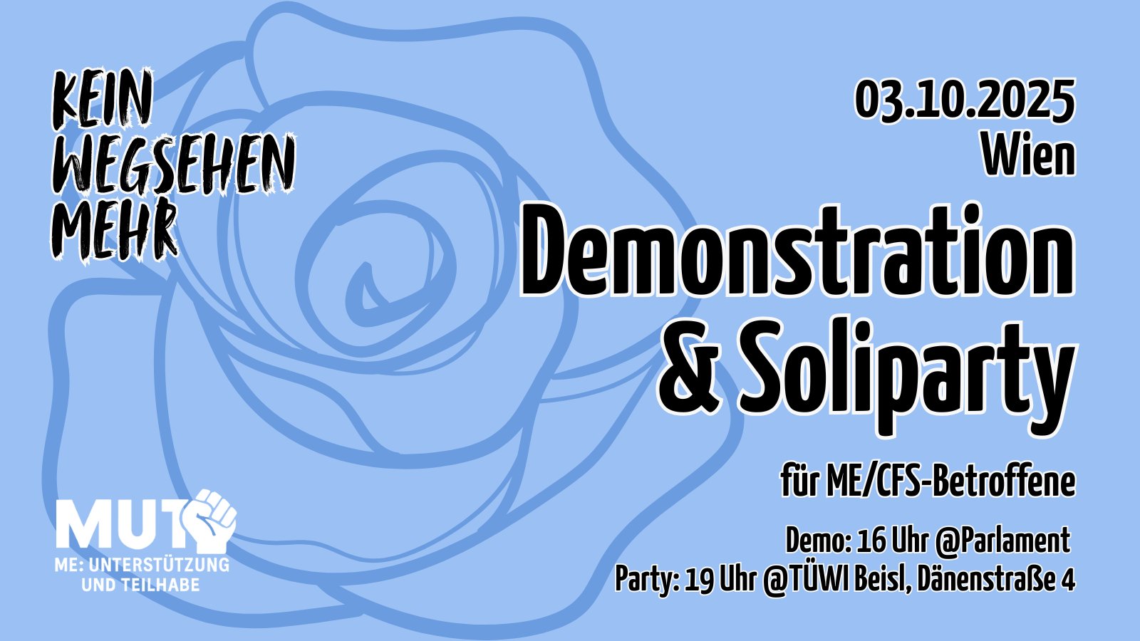 Zu sehen sind die Werbesujets für die Demonstration und die Solidaritäts-Party