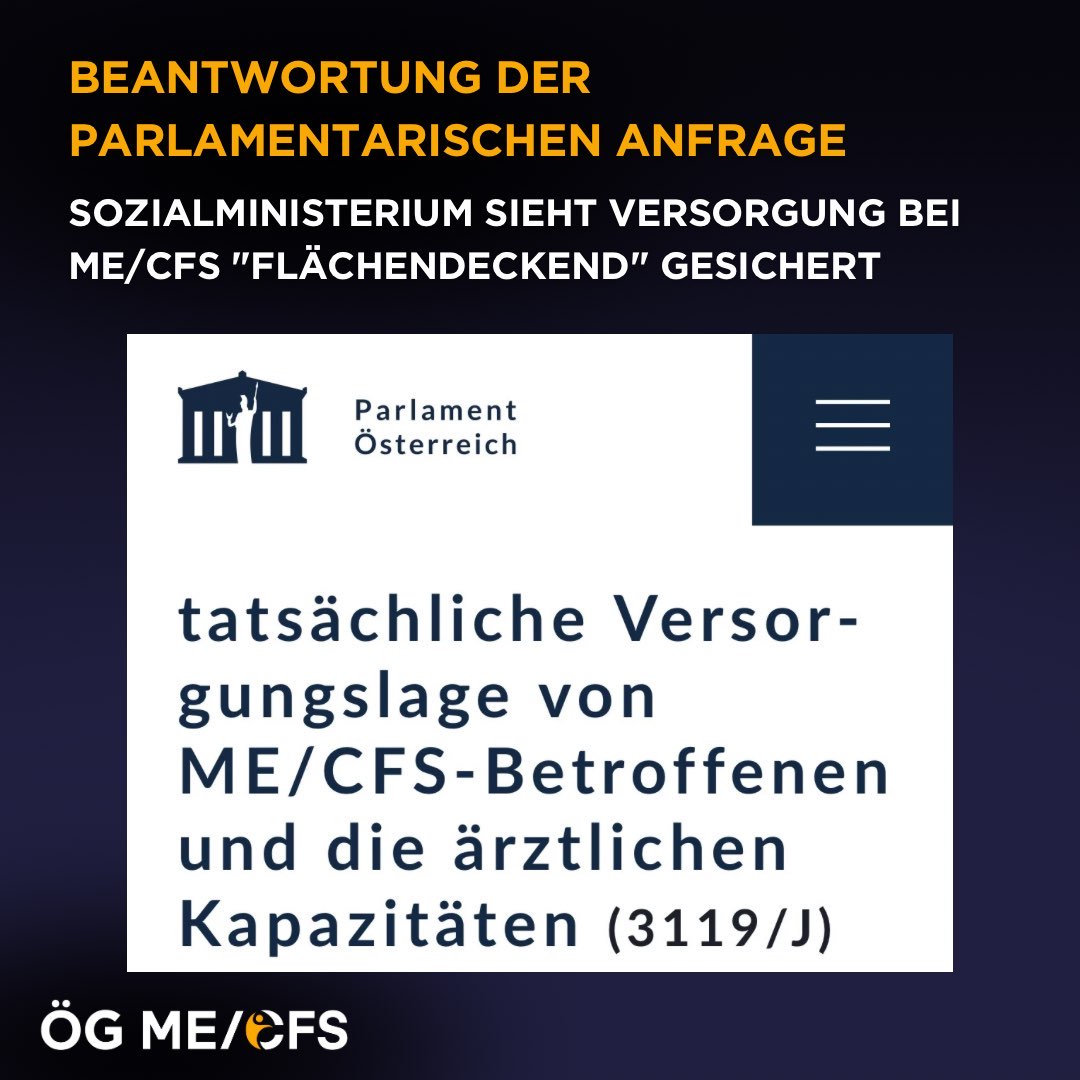 Zu sehen ist ein Auszug der Anfrage 3119/J zur tatsächlichen Versorgungslage von ME/CFS-Betroffenen und die ärztlichen Kapazitäten